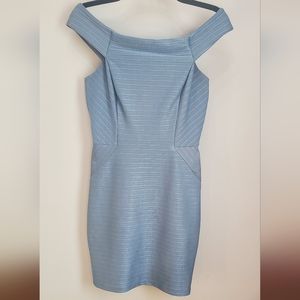 Topshop Off The Shoulder Bodycon Dress Blue Silver Size 6